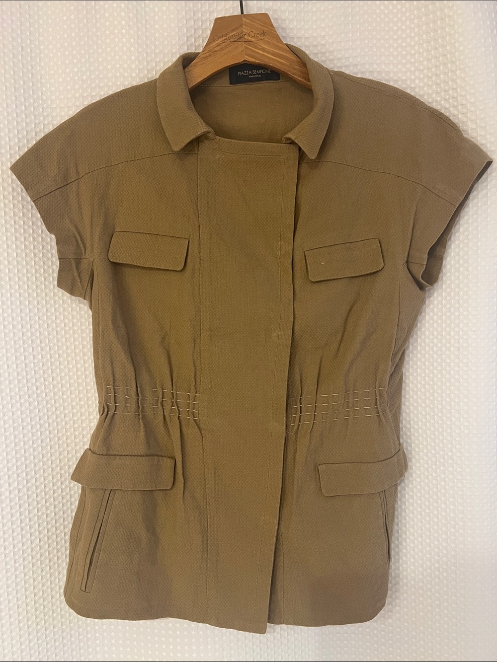 Piazza Sempione Short-Sleeve Utility Jacket in Tan-Made in ITALY